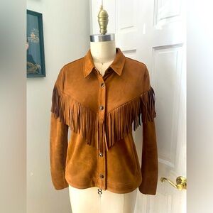 Bloomingdales nic + Zoe brown fringe faux suede shirt jacket M